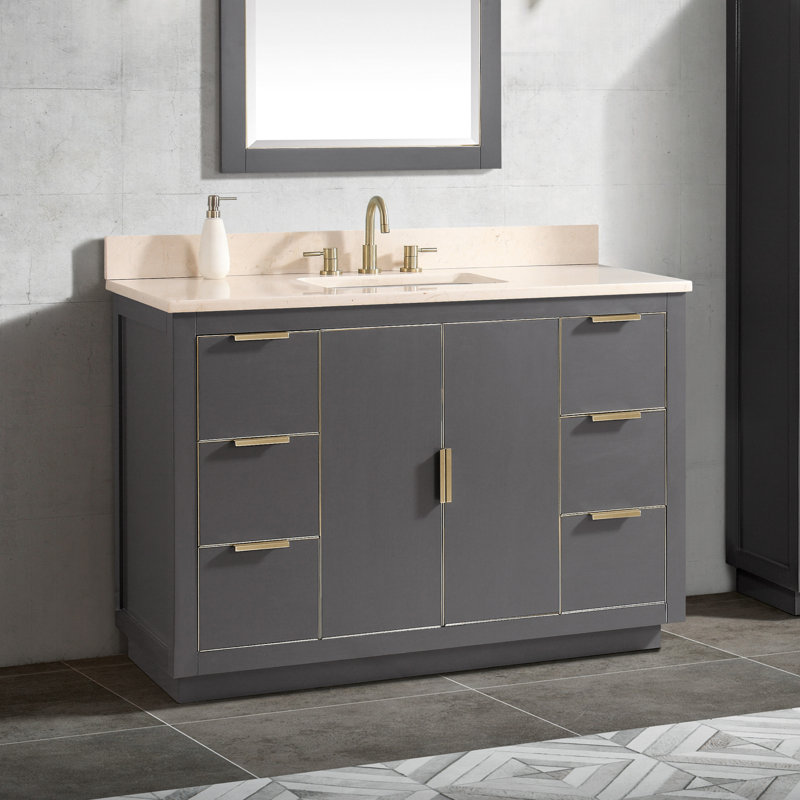 Ensemble de meuble-lavabo simple 49 po Salise, Quartz blanc / or, Gris crépuscule