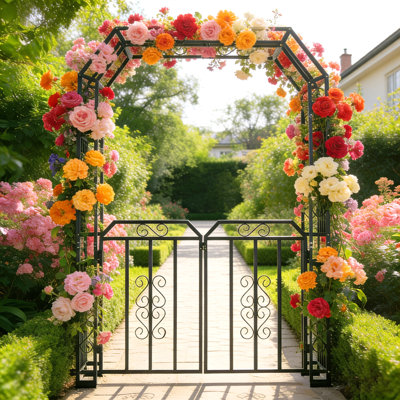 Garden Arch Trellis for Outdoor - Heavy Duty Metal Arbor with 8 Ground Stakes for Climbing Plants, Wedding Backyard, Patio Lawn Decoration & Christmas Pergola