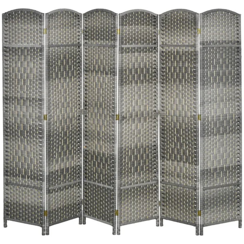 Cloison de séparation pliante 6 panneaux de 6 pi de hauteur et cloison autoportante pour bureau à domicile, gris mixte