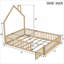 Lit plateforme pleine grandeur en forme de maison avec garde-corps de sécurité, fabrication en bois massif de couleur bois massif pour la chambre à coucher