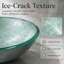 Lavabo turquoise hémisphérique en verre trempé, motif de glace craquelée, robinetterie non incluse.