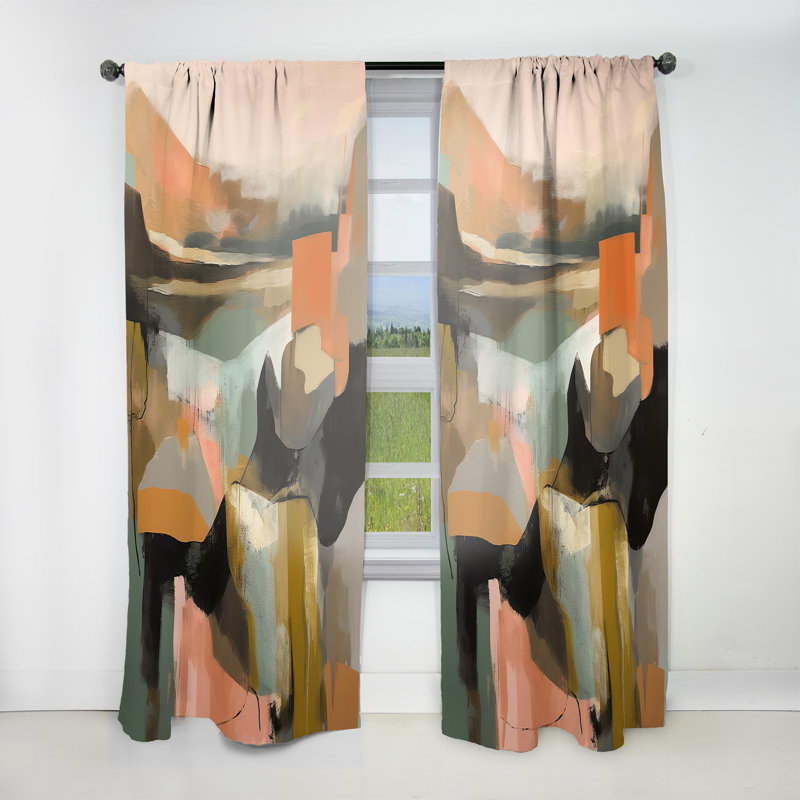 Kieeva - Vert et beige Transcendant Reality II - Rideau moderne - Velours obscurcissant - 1 panneau, L 52 po x L 120 po