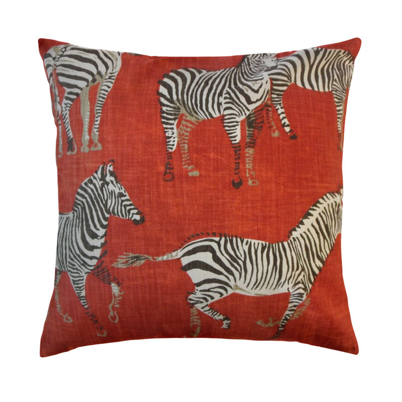 Ogden Animal Print Cotton Pillow, 18" x 18", Red/Black/White, Throw Pillow