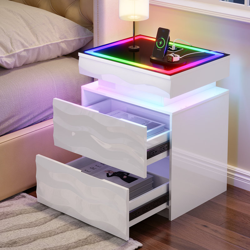 50cm W Manufactured Wood Bedside Table, White