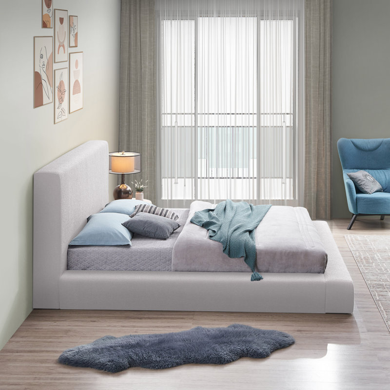 Issaias Upholstered Panel Storage Bed, Cream Boucle Fabric, King