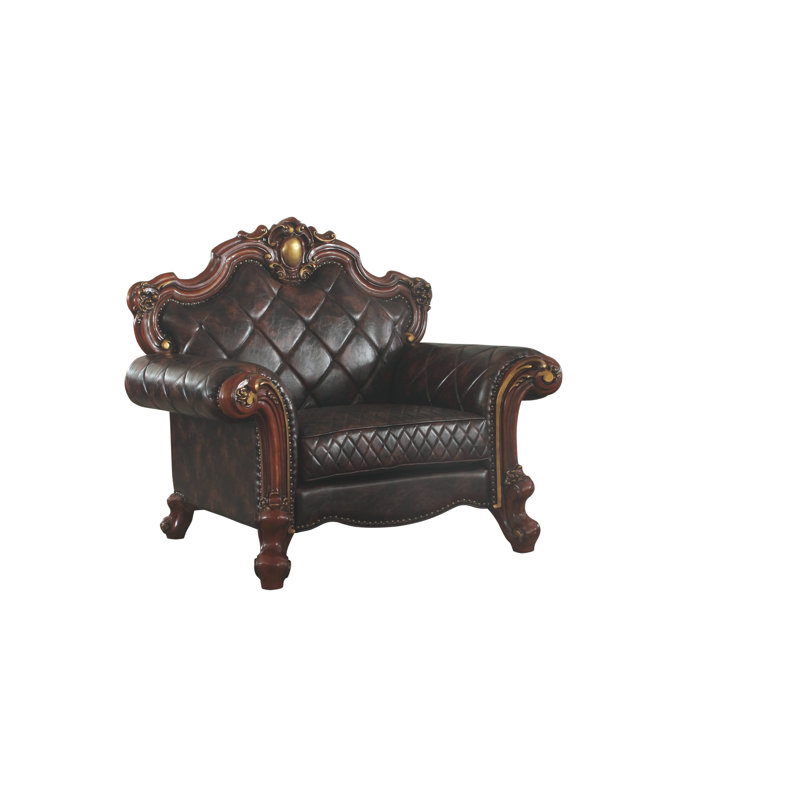 Fauteuil club 50 po Mastin, Similicuir brun, Chêne miel