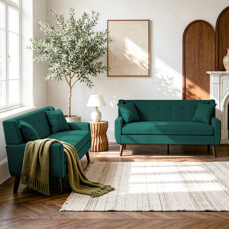 Causeuse Jaqueze, Light-Blue Linen Blend