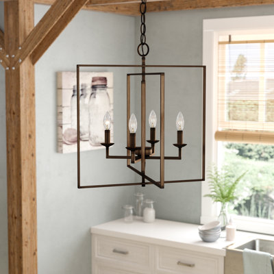 Lustre carré / rectangulaire à 4 lumières de style bougie 