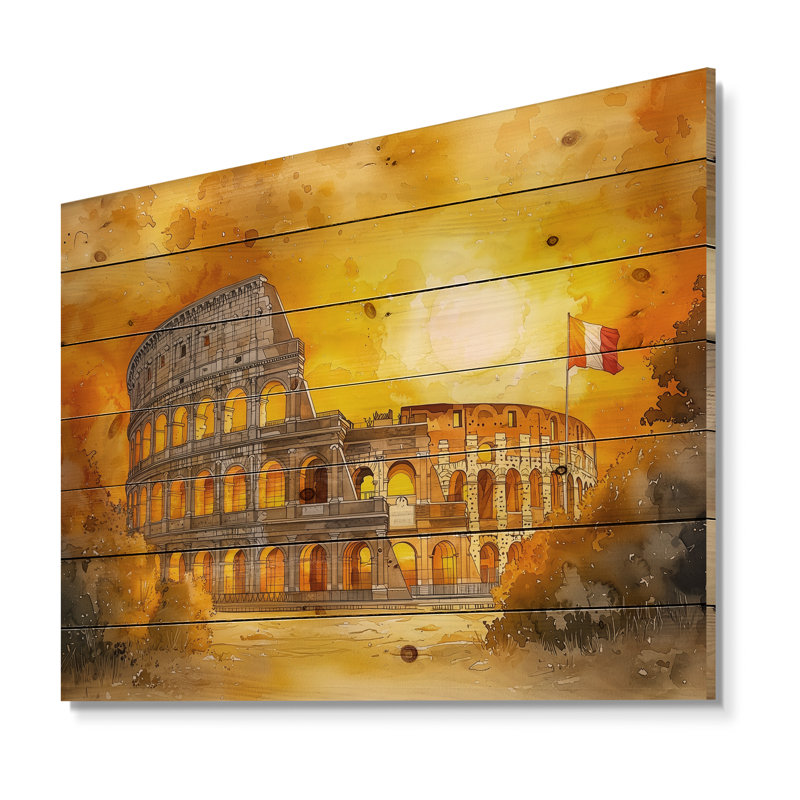 Colosseum Glow In Italy - impression sur bois - sur bois de pin naturel, H 24 po x l 32 po