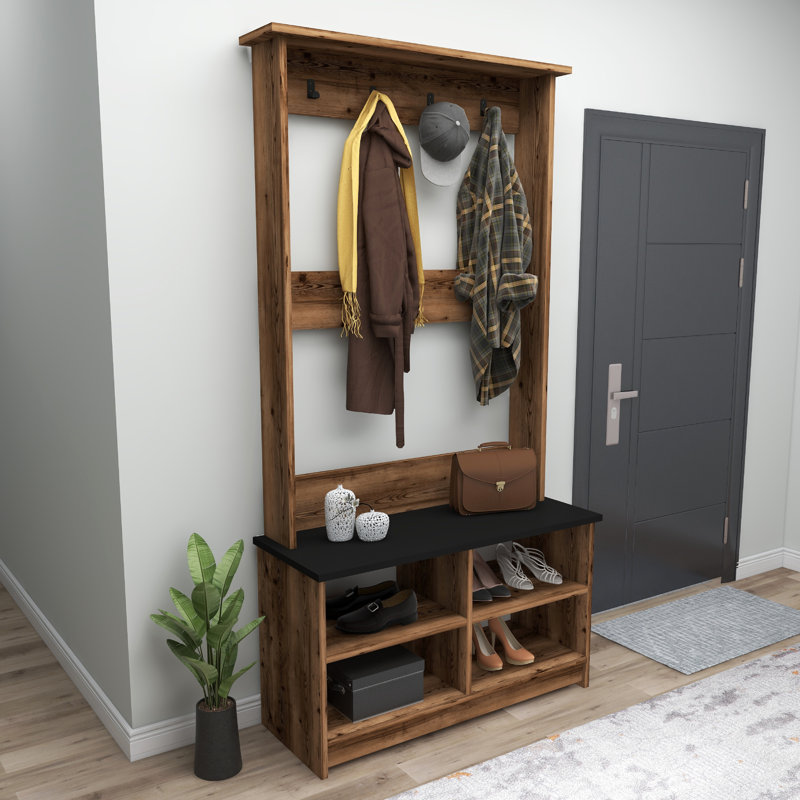 Shoe Storage Hall Tree with Lakay, Atlantic Pine/White