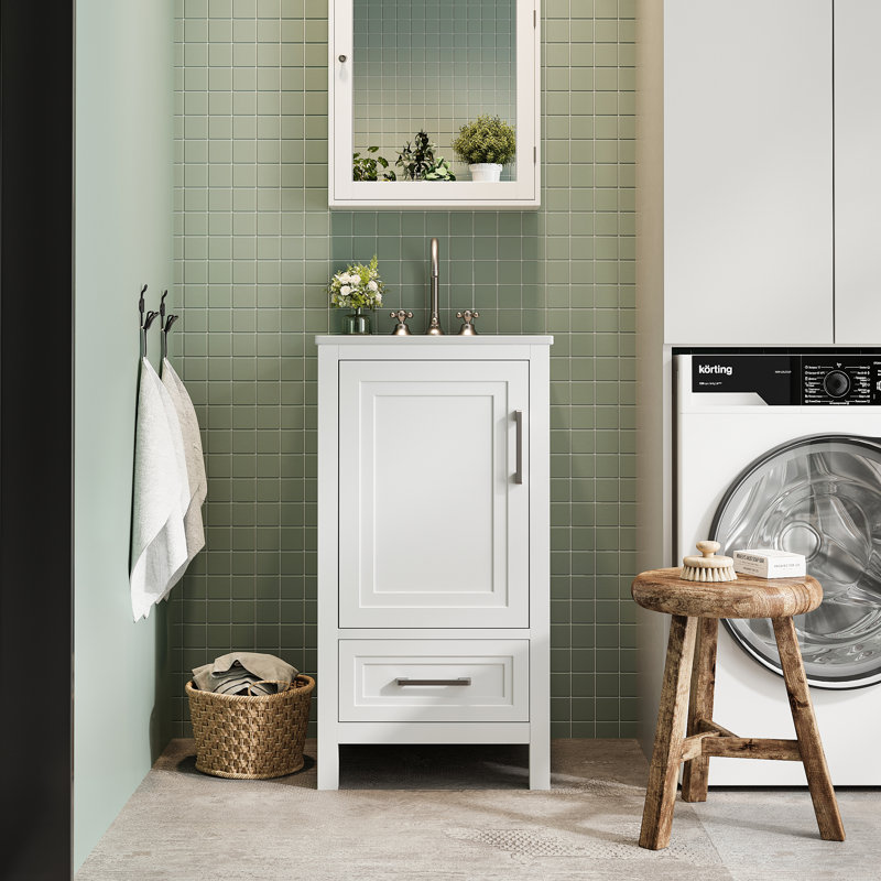 Meuble-lavabo blanc 18 po entièrement assemblé, Blanc