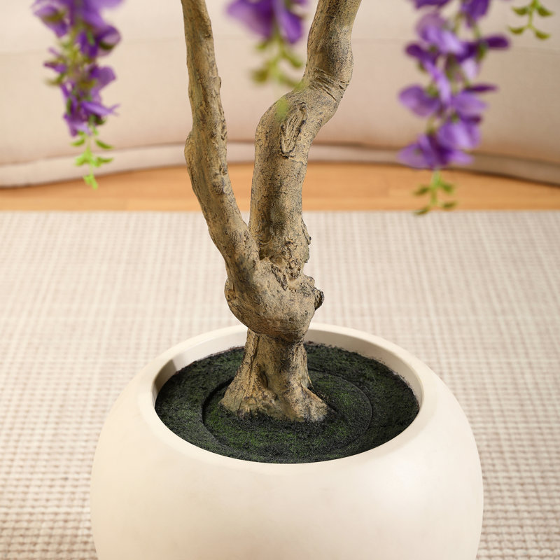 8ft Artificial Flower Tree with 18in White Planter, Tall Faux Matthiola incana Trees for Indoor