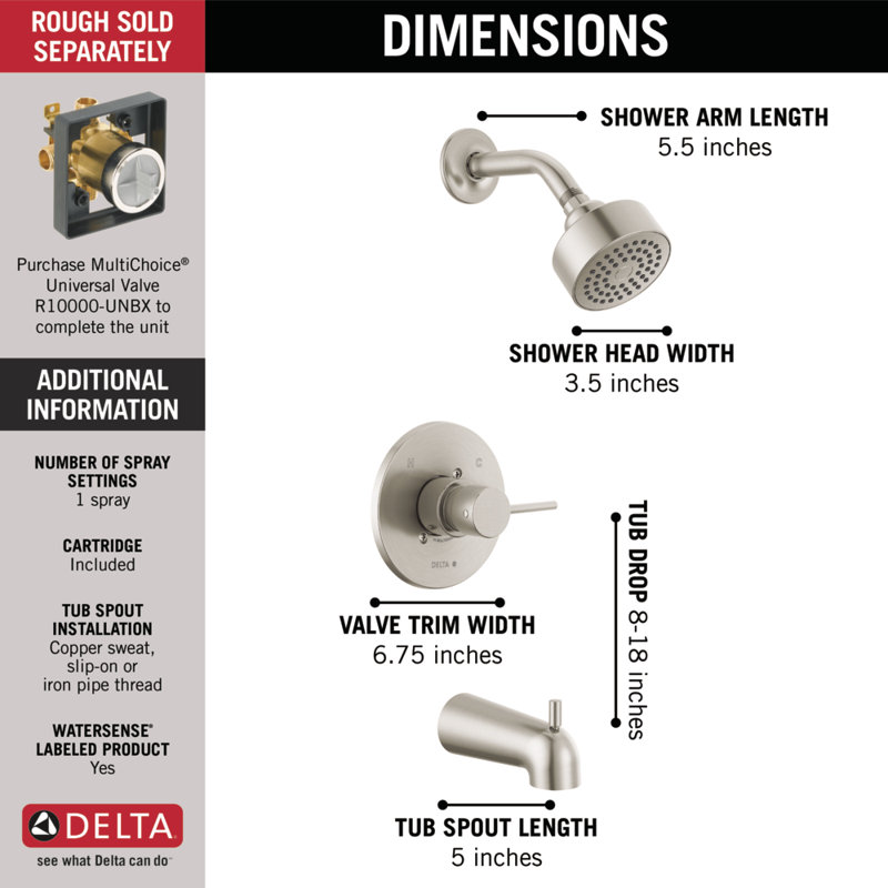 Modern Monitor 14 Series Tub & Shower Trim, Stainless