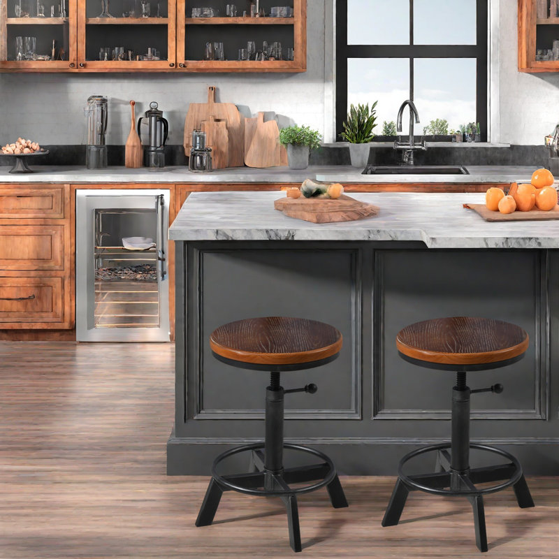 Industrial Bar Stool, Swivel Adjustable Counter Height Stool,Farmhouse Kitchen Stools,Adjustable Seat Height:17"-24", 2