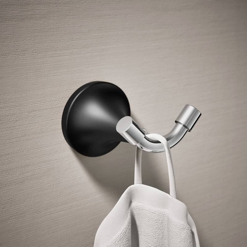 Tone Wall Mounted Robe Hook, Polished Chrome/Matte Black