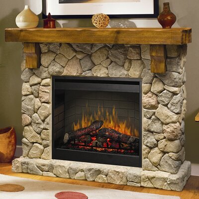 Dimplex Fieldstone Electric Fireplace with Mantel Surround Package - Pine with Natural Stone-look -  GDS28L8-904ST