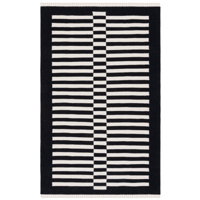 Delia Black Ivory Striped Flatweave Rug