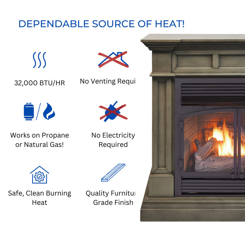 Duluth Forge Dual Fuel Ventless Gas Fireplace With Mantel, Gray, Yes