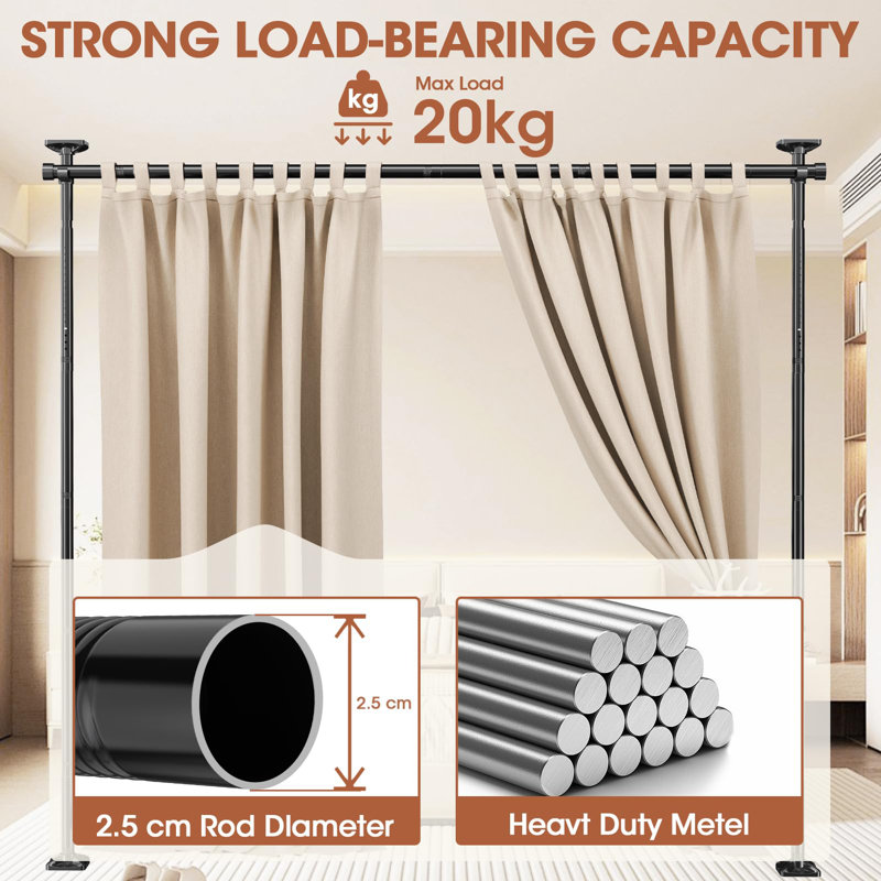 Satin Adjustable Curtain Pole Set, Black