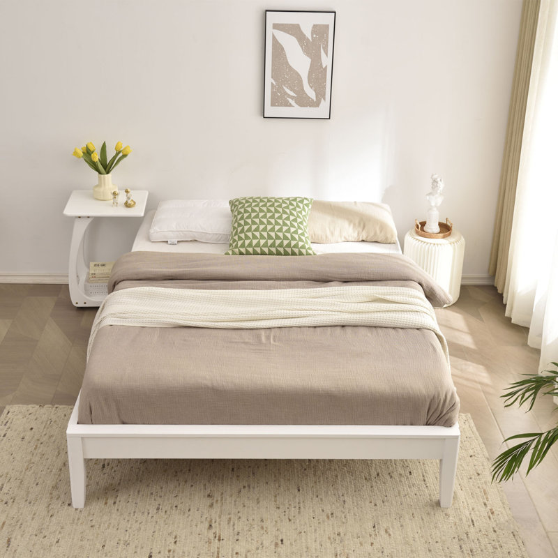 Base de lit plateforme en bois de pin massif Red Barrel Studio® Selena, Blanc, Double