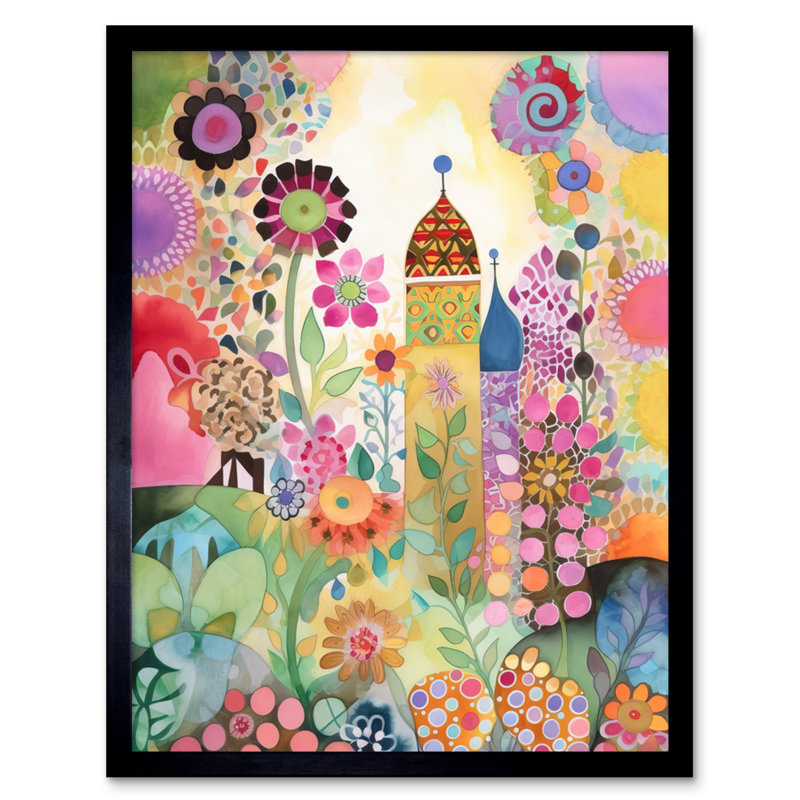Countryside Garden Flowers In Spring Folk Art Watercolour Painting Artwork Framed Wall Art Print 9X7 Inch