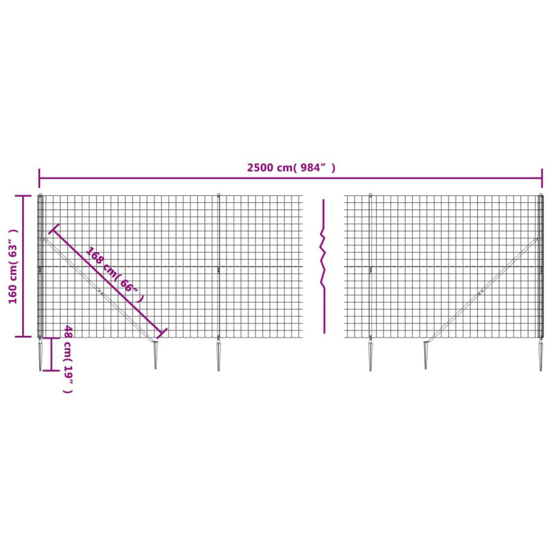 Biagina Metal Wire/Mesh Fence, 13, 160cm H x 2500cm W x 10cm D, Green