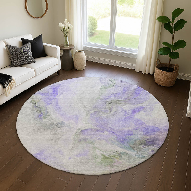 Premium Machine Washable Slesnick AMF1679 Abstract Rug, Round 8'