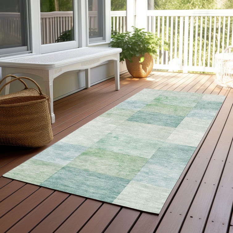 Machine Washable Indoor/Outdoor Christain ACN1256 Seafoam Rug