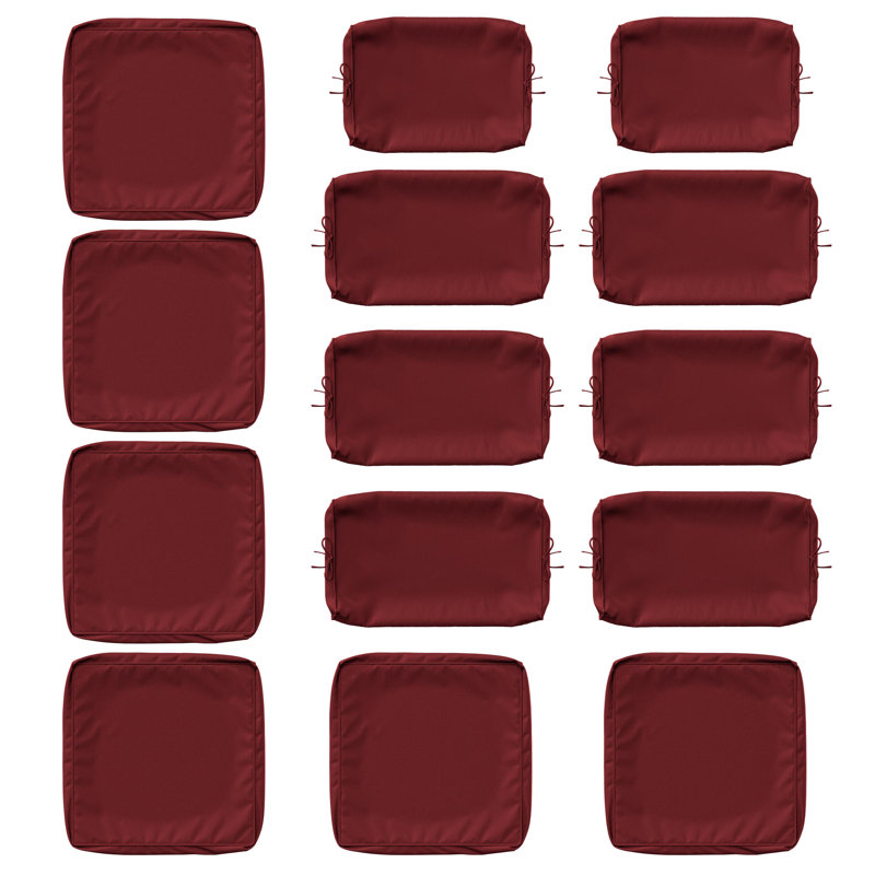 14-Piece Outdoor 4'' Cushion Cover Set, Only Covers, Burgundy