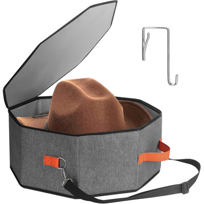Hat Storage Box For Women & Men, Hardboard Support Cowboy Hat Boxes With 1 Door Hook Hat Organizer For Travel(Grey)