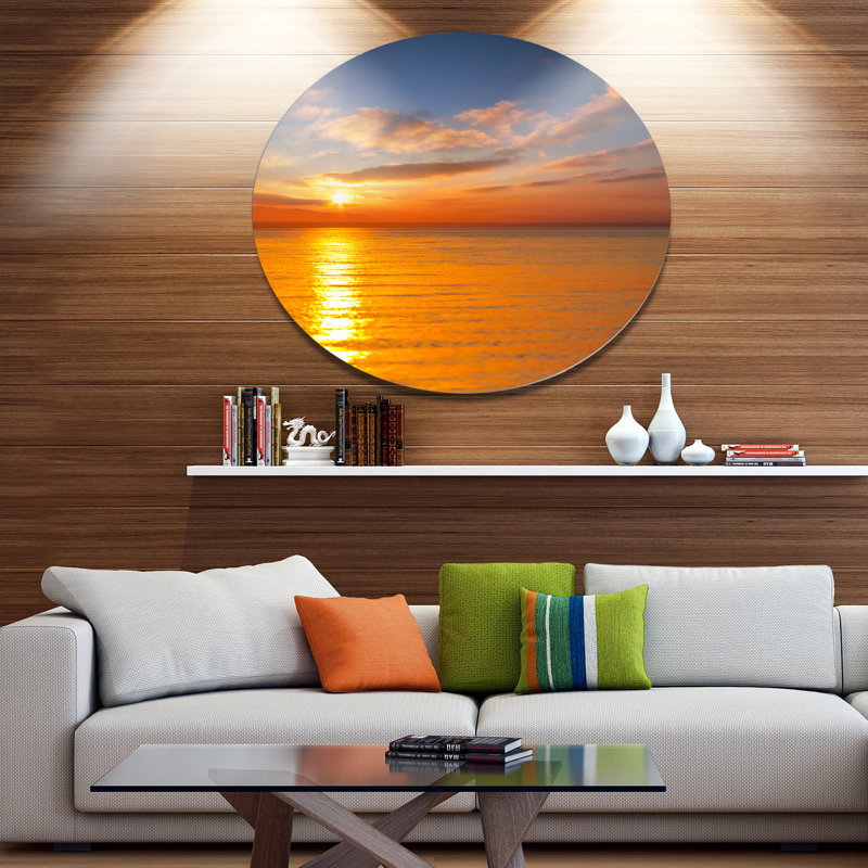« magnifique coucher de soleil réfléchissant en mer », reproduction de photo sur métal, H 36 po x l 36 po x P 1 po