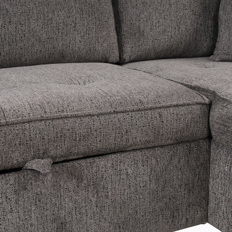L-Shape 3 Seat Reversible Sectional Couch, Pull Out Sleeper Sofa With Storage, Knox Charcoal Linen Blend