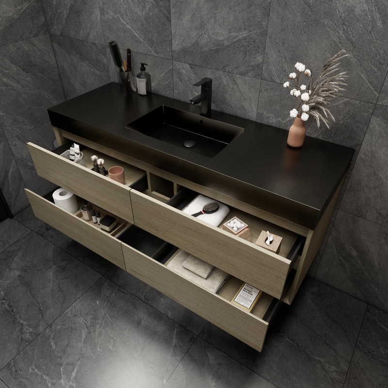 Golitz 59'' Single Bathroom Vanity with Stainless Steel Top, Coffee