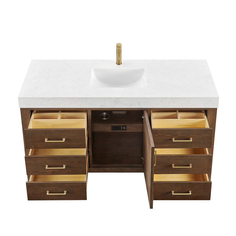 Ensemble de meuble-lavabo simple 60 po Arrington, Blanc, Fir Wood Black, Doré