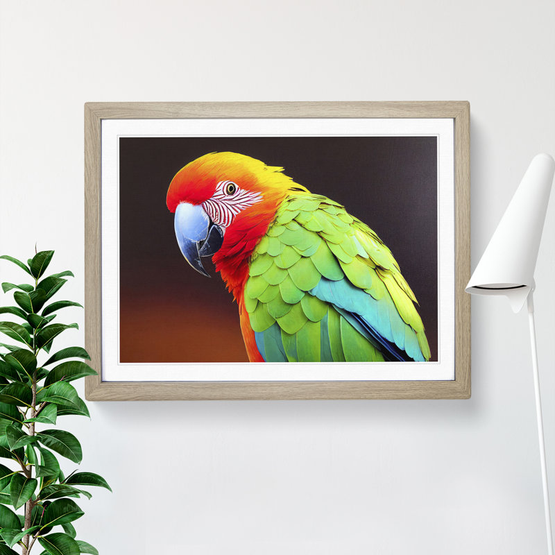XH1022-6794X Parrot Portrait Vol.3 1 Piece Single Picture Frame Wall Art, 25cm H x 34cm W x 2cm D, Oak