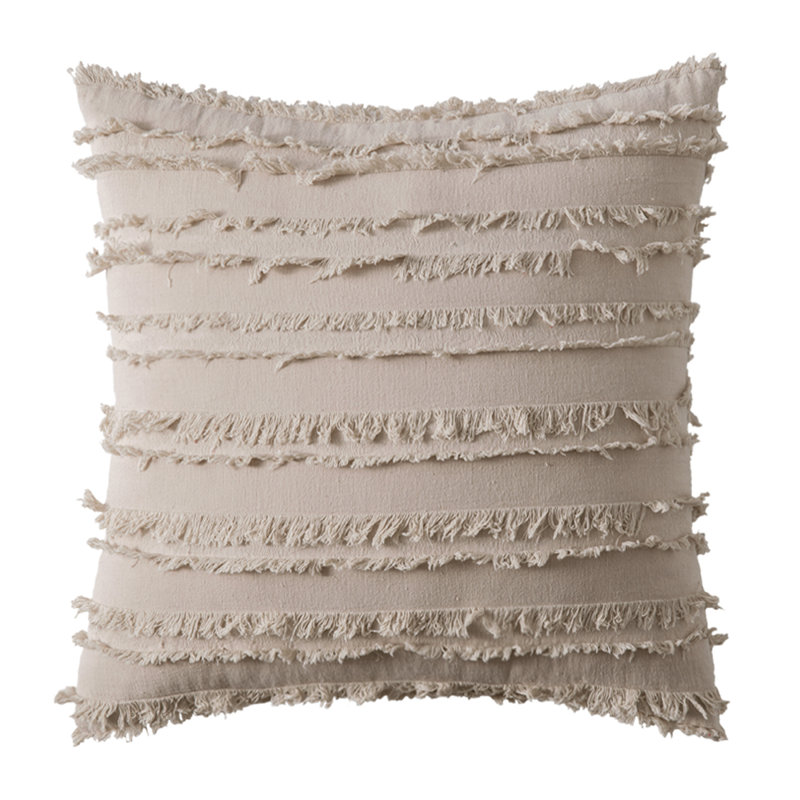 Ensemble de 4 housses de coussin à motif jacquard rayé , Beige, 20 po x 20 po