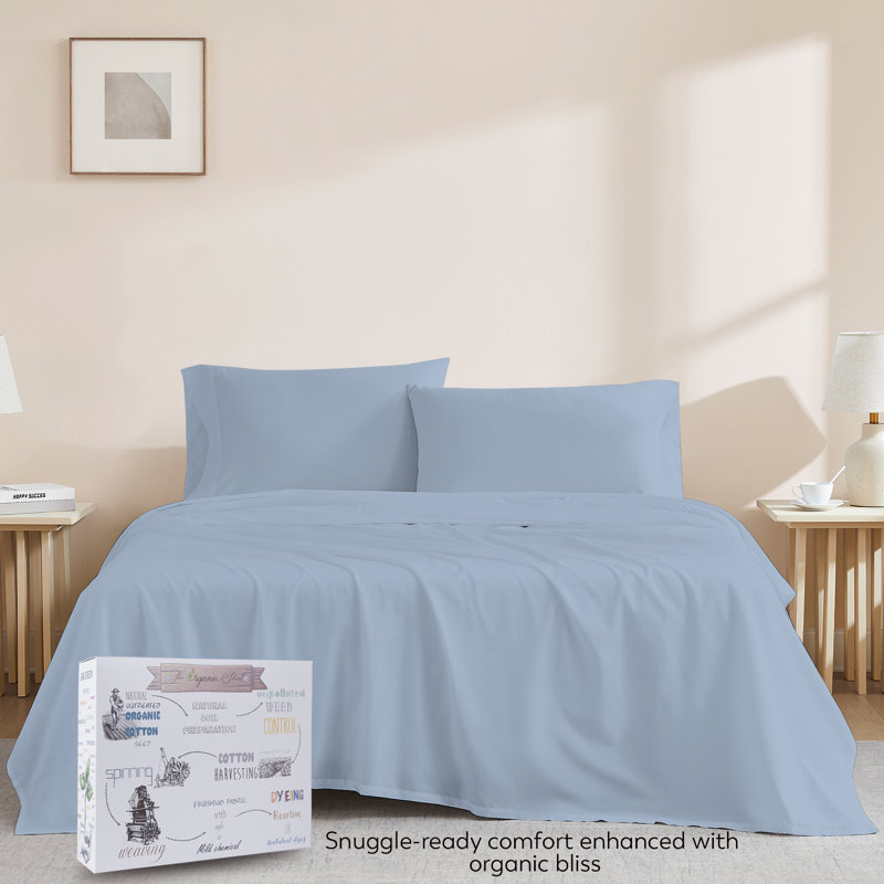 Ensemble de draps durables et légers 100% coton durable et respirant, Très grand, Bleu clair