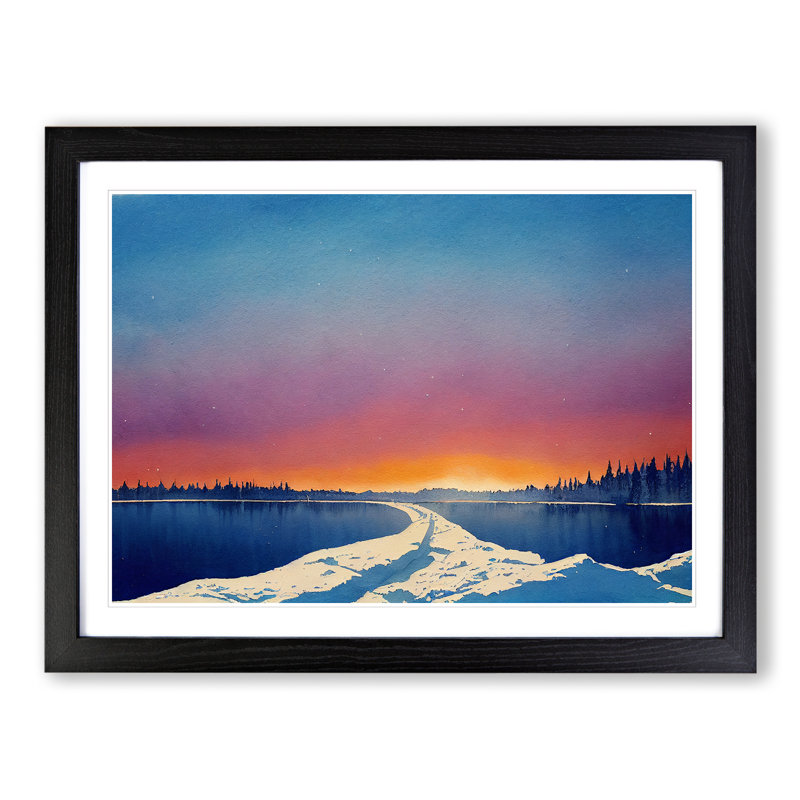 XH1022-10227X Winter Lake Sunrise - Single Picture Frame Painting, Black Framed, 46cm H x 64cm W x 2cm D