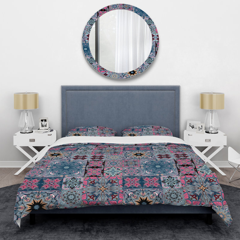 Blue Floral Patchwork - Ensemble de housse de couette à motif, Housse de couette pour très grand lit et 2 très