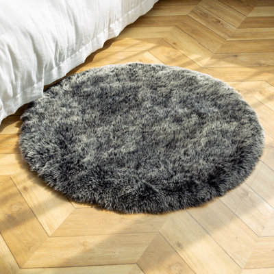 Faux Fox Fur Area Rug, Black Soft Fluffy Shaggy Plush Rug