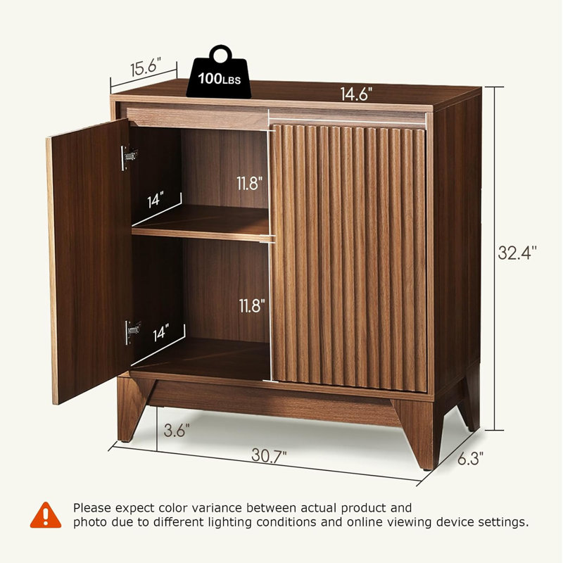 Armoire d'appoint 2 portes avec tablette réglable Dejesus H 32,4 ", Noyer clair