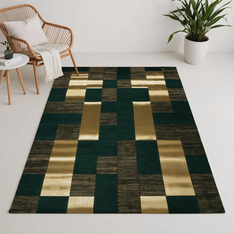 Tapis d'intérieur et d'extérieur à carreaux vert, Rectangle 5 pi x 7 pi