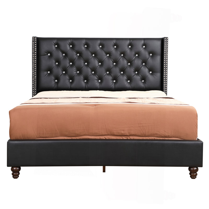 Elegant Black Upholstered Queen Bed