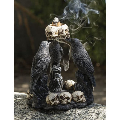 Trinx Gothic Macabre Quoth The Raven Nevermore Trio 3 Ravens With Skulls Backflow Incense Cone Burner Figurine Ravens Crows Wicca Witchcraft Sorcery H -  CC40BC9942E240018EB3229B52780BBB