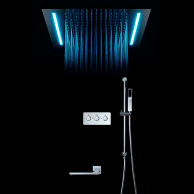 Luxury Chrome LED Rainfall Shower Head with Handheld and Sliding Bar – Ceiling Mount