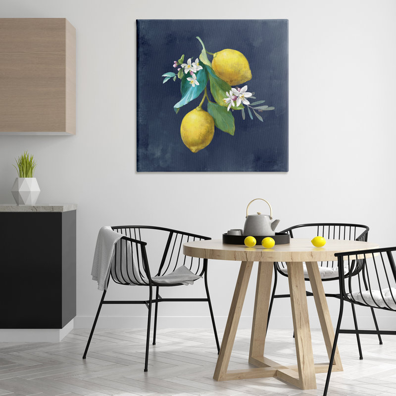 Art mural grappe de citron sur toile bleue par Danhui Nai, H 36 po x l 36 po