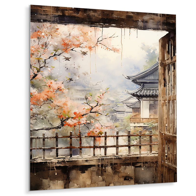 «Beige Window To Osaka II - Japon», art mural en métal, H 40 po x l 30 po x P 1,5 po