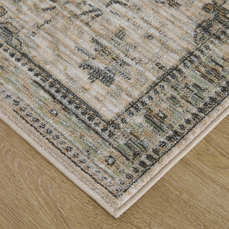 Thara Traditional Medallion, Tan/Green/Ivory, 2' x 3' Accent Rug, 2 x 3