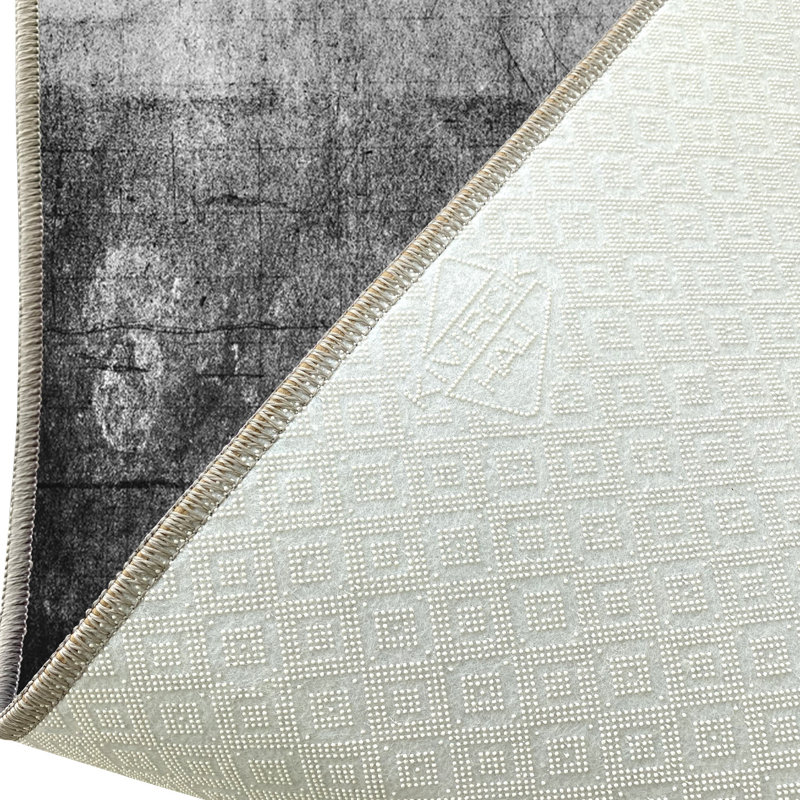 Tapis noir / gris en polyester tissé à la machine Rigoberto, Tapis de couloir 2 pi 7 po x 9 pi 10 po