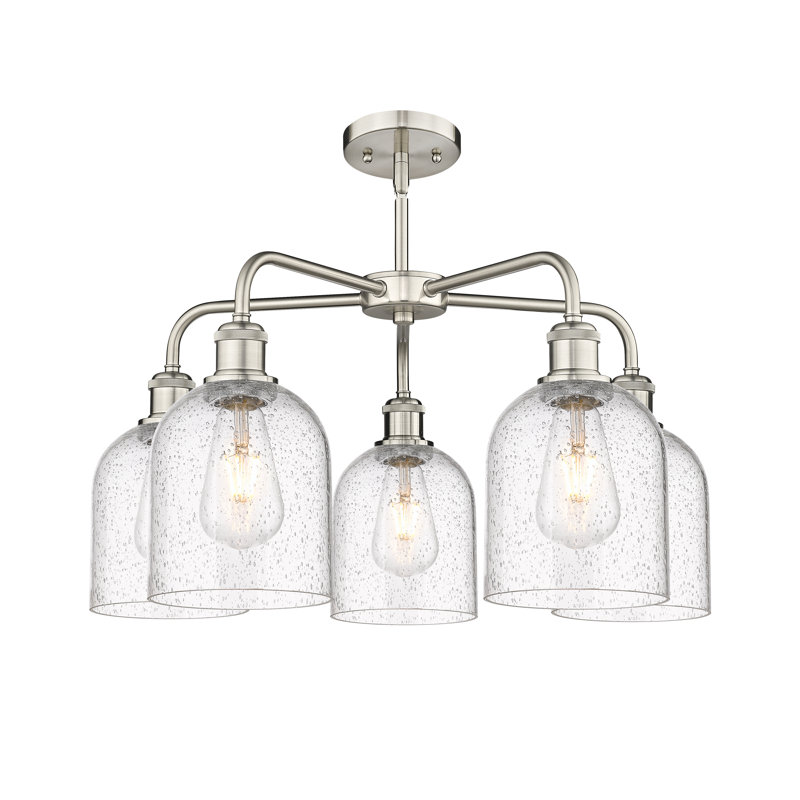 Odaniel 5 - Light Steel Dimmable Bell Chandelier, Seedy, Satin Nickel